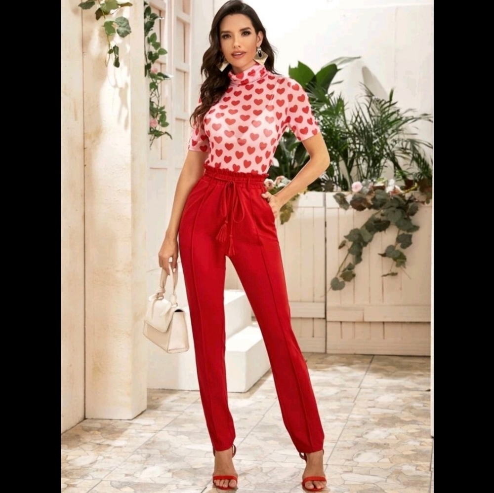 paper bag highwasted pants with tassel belt